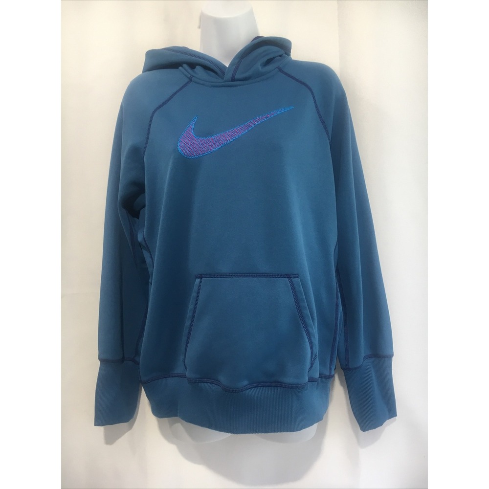 Nike Therma Fit Hooded Sweatshirt Womens Large Blue Pullover Hoodie